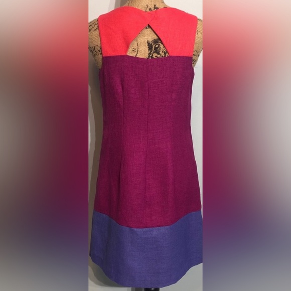 Oleg Cassini Woven Color Block Sleeveless Mini Shift Dress - Picture 5 of 9